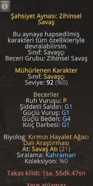 ACİL! Şahsiyet aynası 92 Lv. Zihinsel Ruh P GB G4