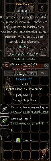 +9 ZEHİR KİLİCİ 53 ORT 10 GÜC 12 CEVİKLİK