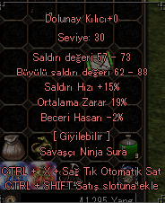 +0 Dolunay Kılıcı 19 Ort Yan Efsunu yok Kelepir