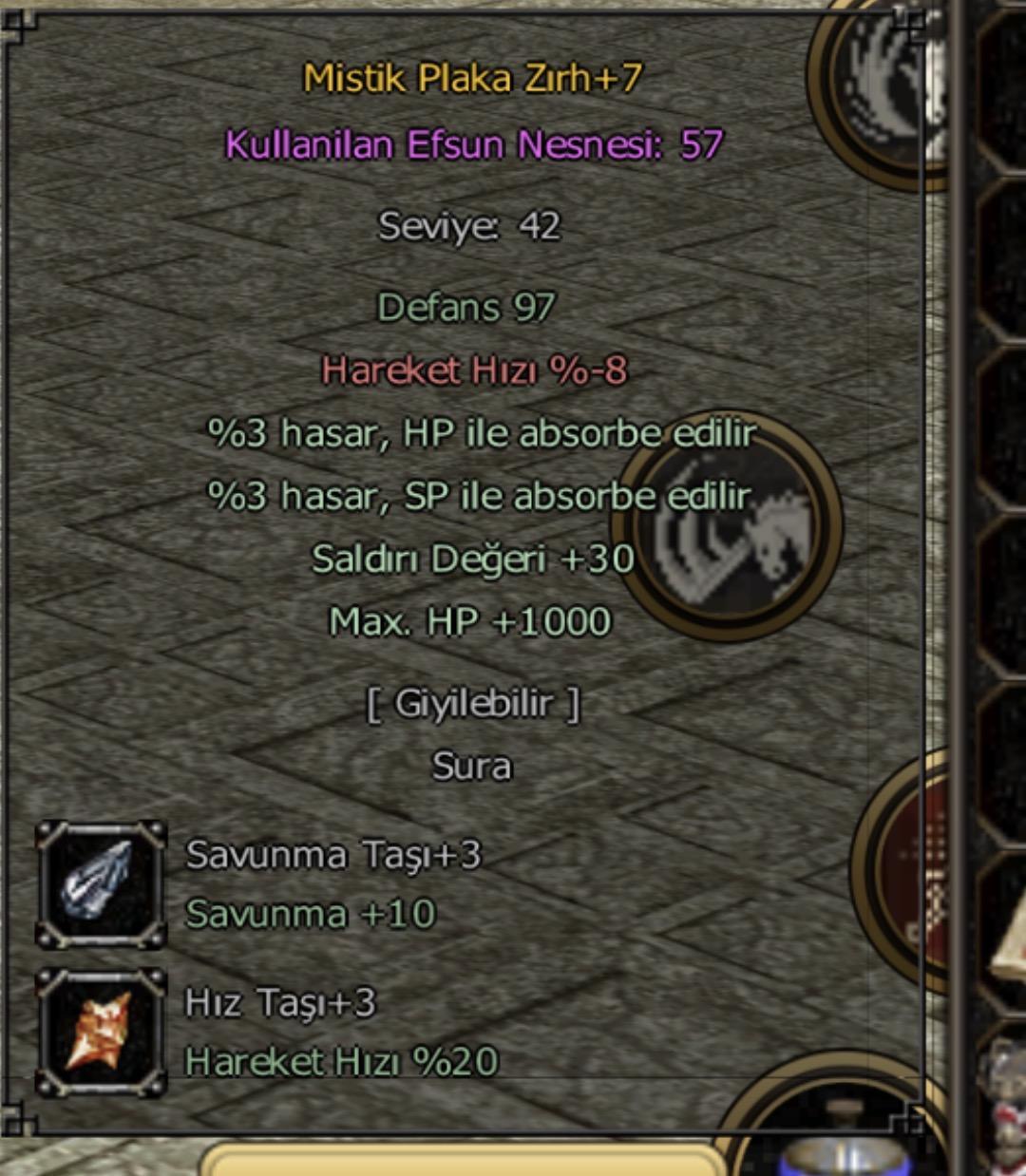 Mistik plaka +7 hp str hp absorbeli