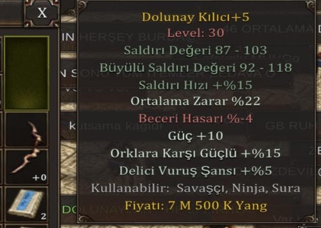 Dolunay kılıcı +5 dört efsunlu 22 ort