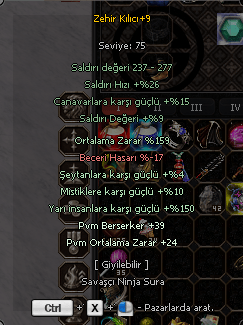 +9 159 ortalama Zehir Kılıcı TEKLİF ALINIR