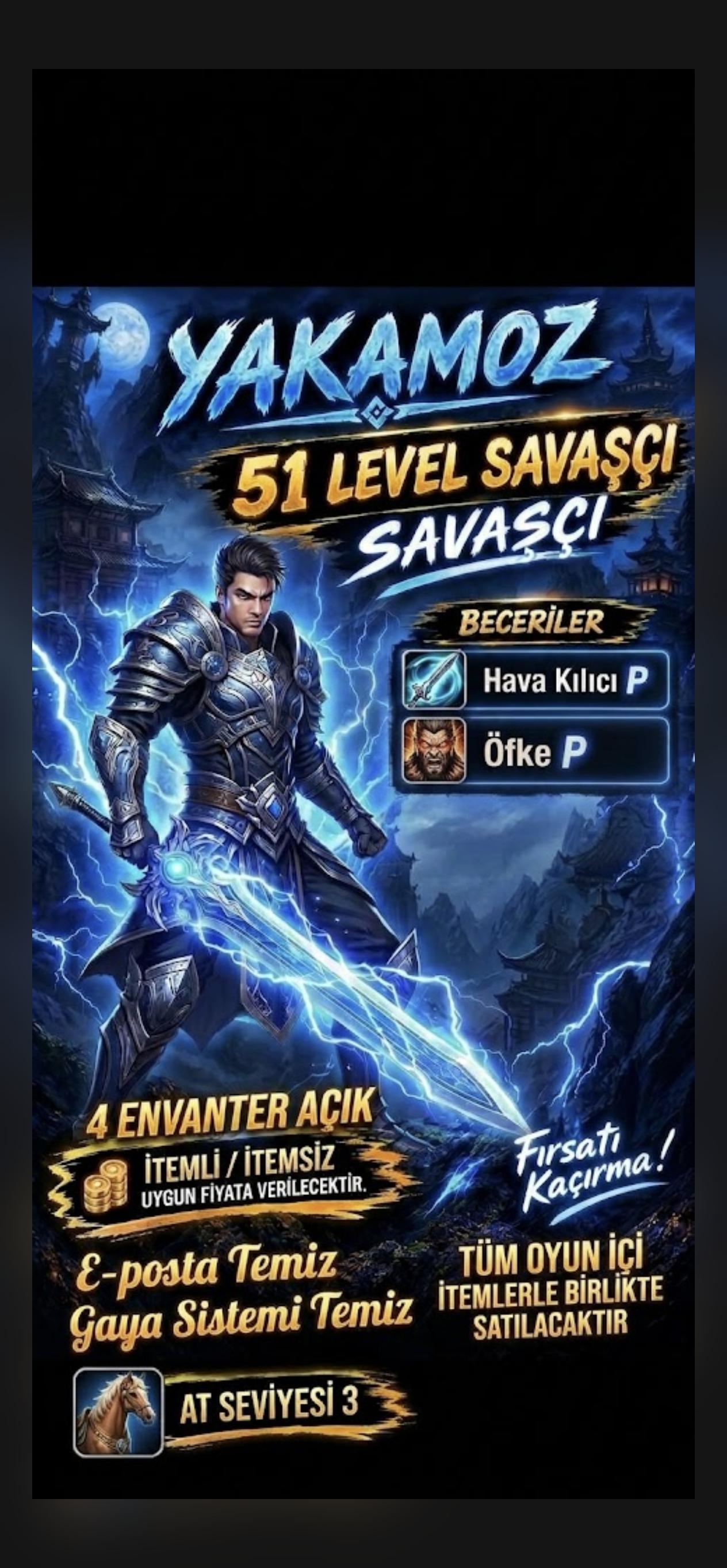 Yakamoz uyguna 51 sv savaşçı acil satlık