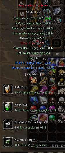 EŞSİZKadimKinKılıcı+9 ORT:56% ÖlümsüzDeliciGüçPVMORT:24%METİN:22%