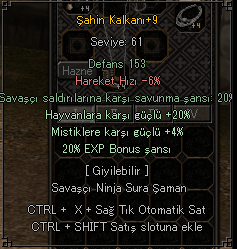 20 EXP +9 ŞAHİN