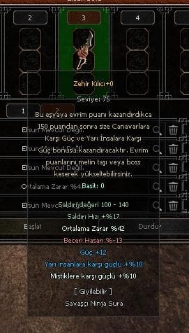 41 ORT 12 GÜÇ 10 YARI +0 ZEHİR KILICI SATILIK