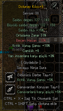 +9 Dolunay Kılıcı 31ort 10krit 6canlılık 3yarı +3 taşlar ekli