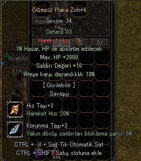 +6 Ölümcül 2k HP 10str 10 ateş +3 hız taşı +3 koruma taşı