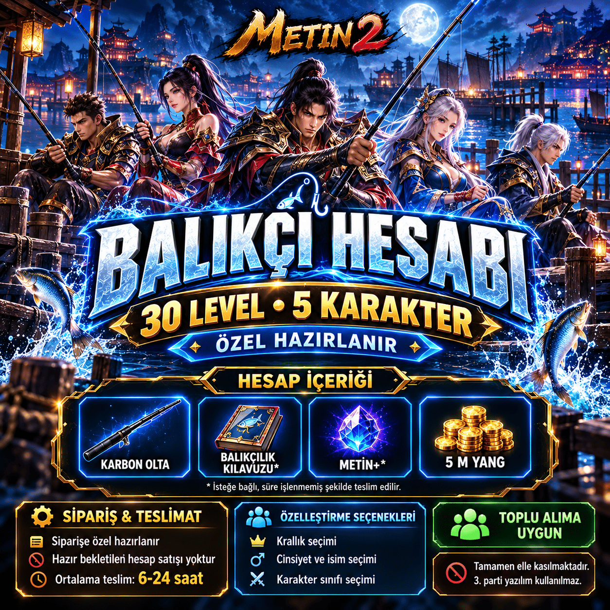 🎣 30 Level 5 Karakter Balıkçı Hesabı | Özel Üretim
