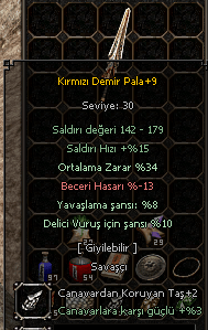 🔥 Kırmızı Demir Pala +9 | 34 Ort | Farm Silahı