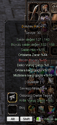 +9 Dolunay 44 ORT %15 ORK %8 Delici +4 Öldürücü Darbe Taşı