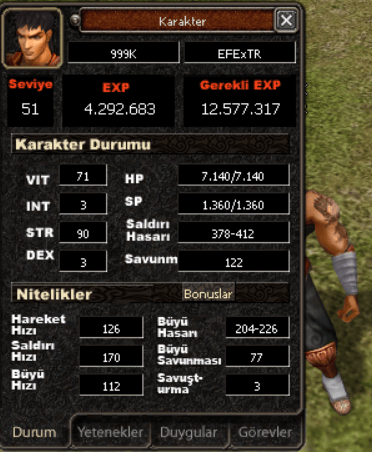 SAVAŞÇI 51 LVL BOŞ 3G Lİ BİYOLOK ŞEYTAN HATIRASI