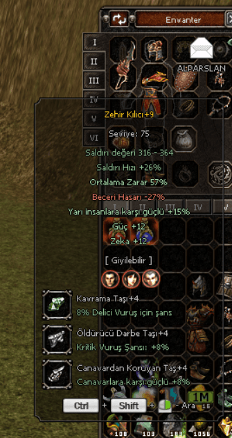 ZEHİR +9 57 ORT 12 GÜÇ 12 ZEKA