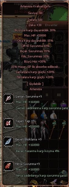 1-1 ARTE SİLAHLARI VE 2-2 ARTE ZIRHLARI