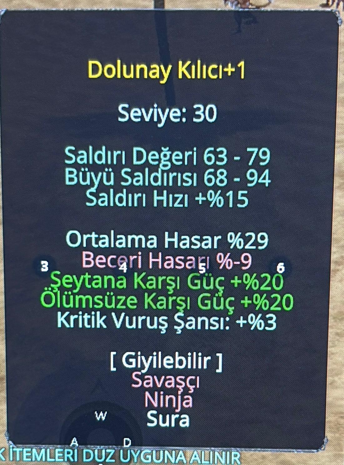 29 ORT 20 ÖLÜMSÜZ 20 ŞEYTAN 3 KRİT +1 DOLUNAY KILICI