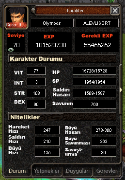78 LEVEL EXP 76 BEDENSEL 3P 1G ELİT FARMLIK