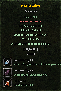 +6 MAVİ TAŞ ZIRH ELİT FARMLIK +4 TAŞLI