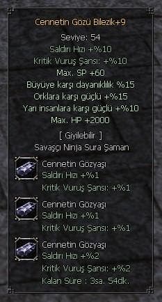 +9 Cennet Bilezik - Elit - 10 Yarı / 15 Büyü / 2k HP