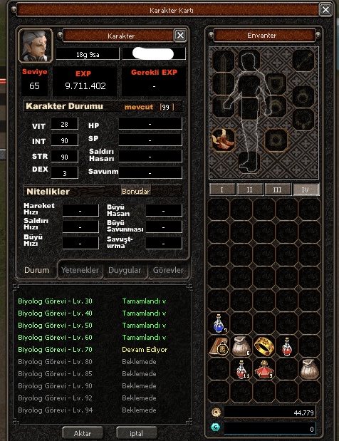 65 LEVEL 3 GLİ BİYO BİTİK SURA BOŞ SATILIR