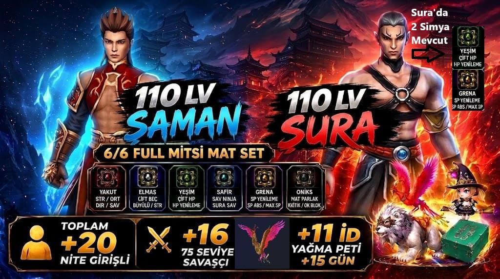 110 ŞAMAN MİTSİ MAT SET + 110 SURA ve TOTAL 20 İD 16x75 SEVİYE