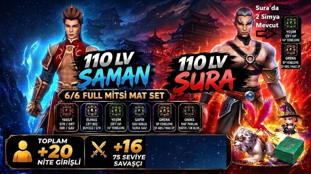 110 ŞAMAN MİTSİ MAT SET + 110 SURA ve TOTAL 20 İD 16x75 ALT ÇAR