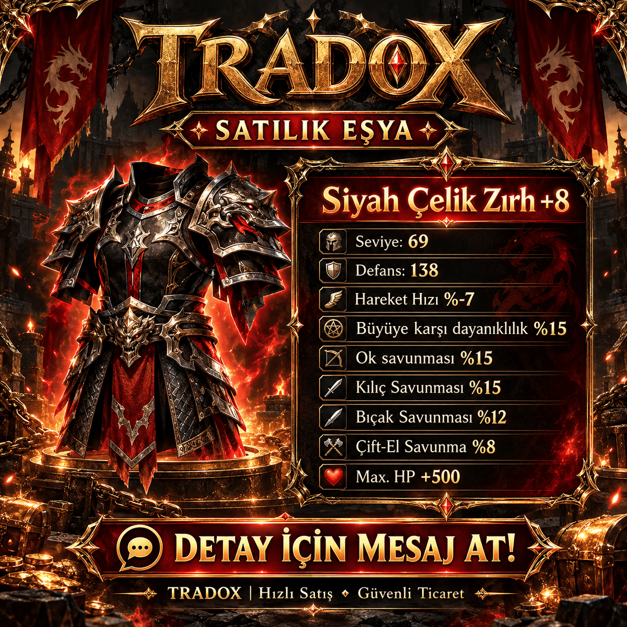 +8 Siyah Çelik > 15 KILIÇ 15 OK 12 BIÇAK 8 ÇİFTEL 500HP