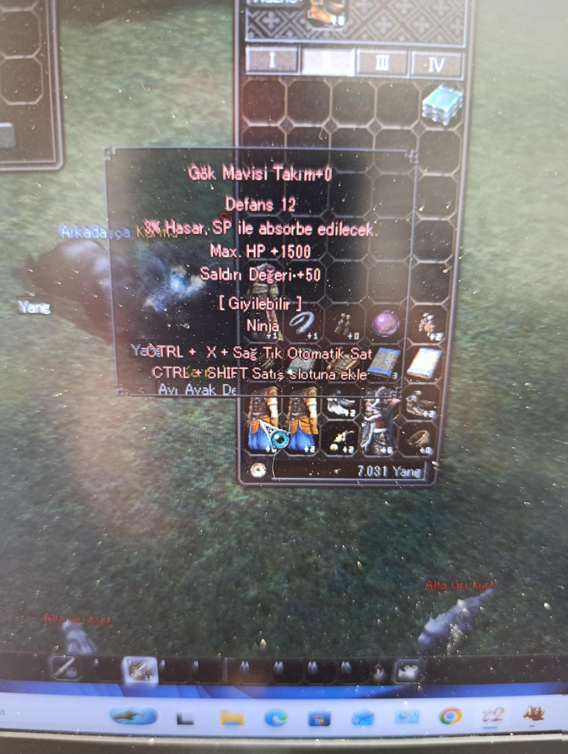 1500 hp 50 str 2 sp absorb Ninja zırhı satılır