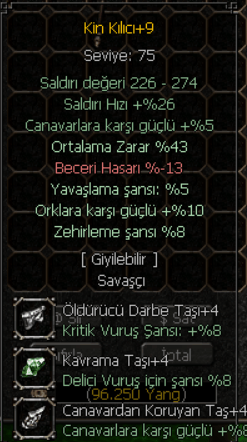 +9 43 ORTALAMA KİN KILICI SATILIK