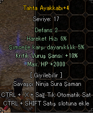 ELİT AYAKKABI VE ELİT KOLYE !! 2000 HP 10 KRİTİK !!