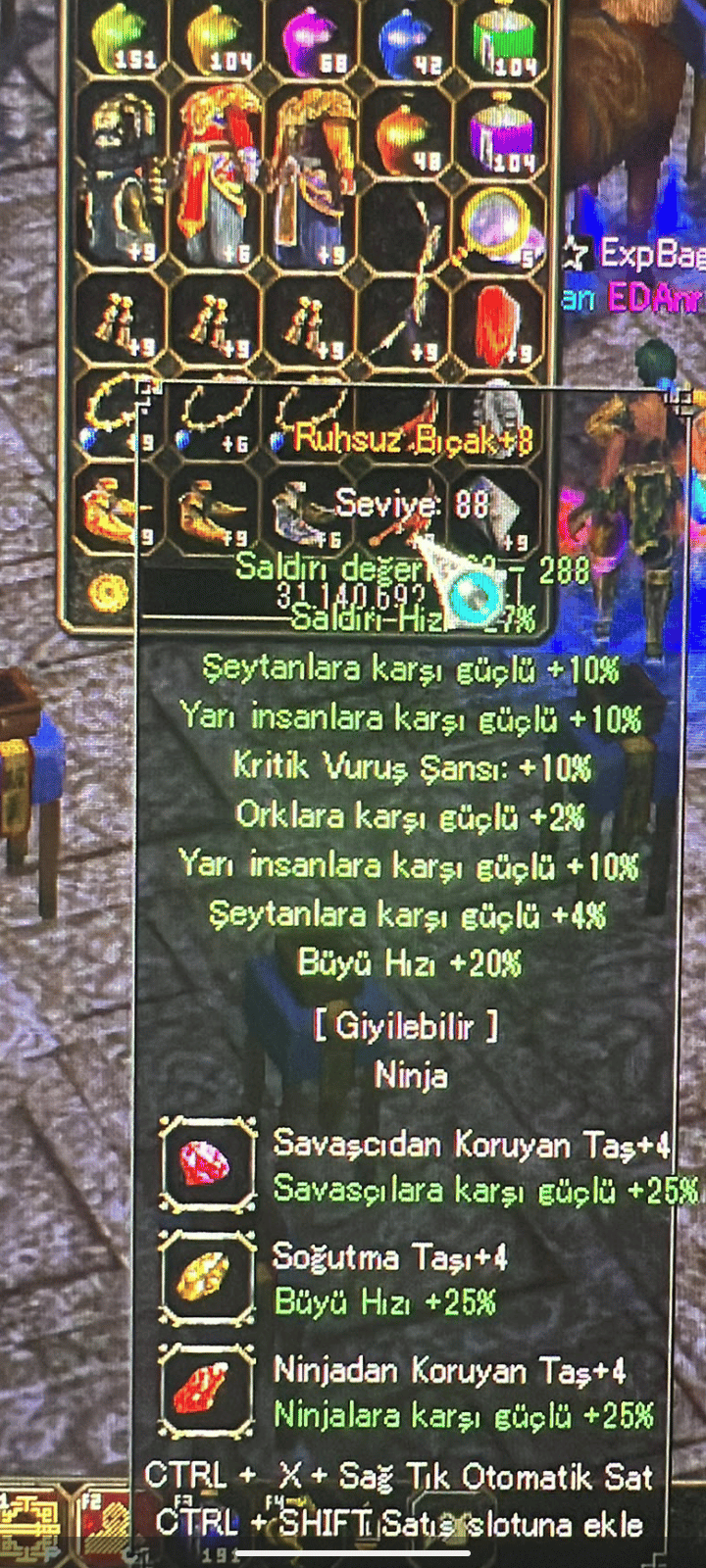 +8 RUHSUZ RUHSUZ BIÇAK 10 YARI 10 KRTİK 20 BÜYÜ HIZI