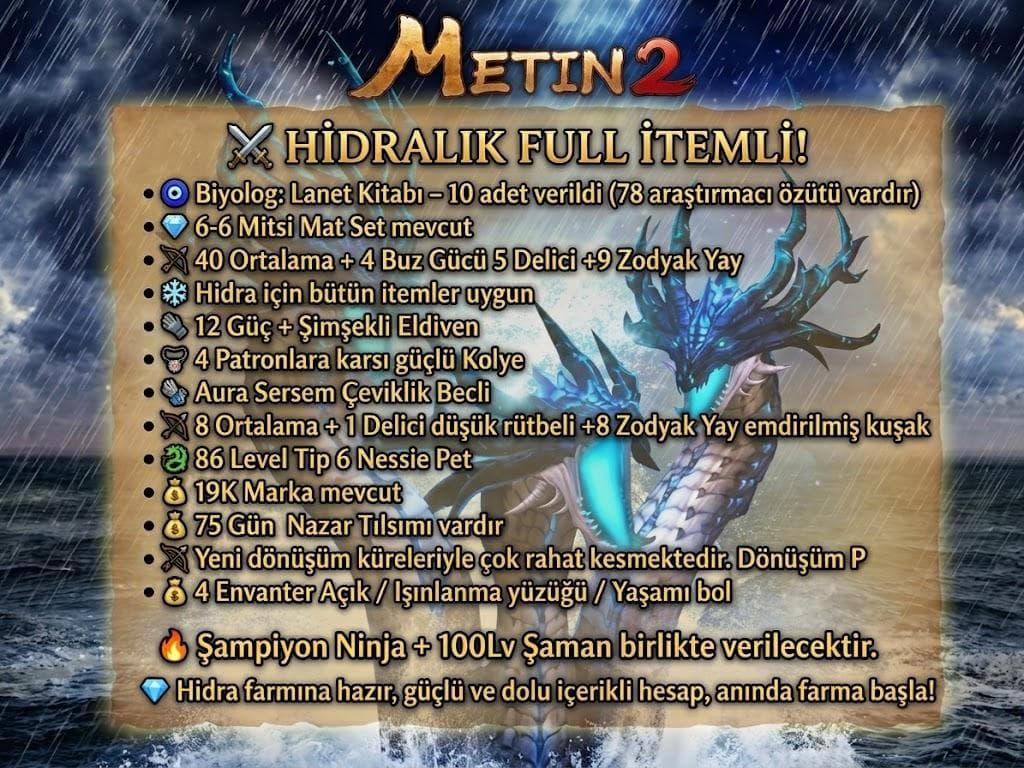 HİDRA DÖNÜSÜM İTEMLİ SİMYALI NİNJA+SAMAN MAİL TESLİM 75GÜN NAZAR