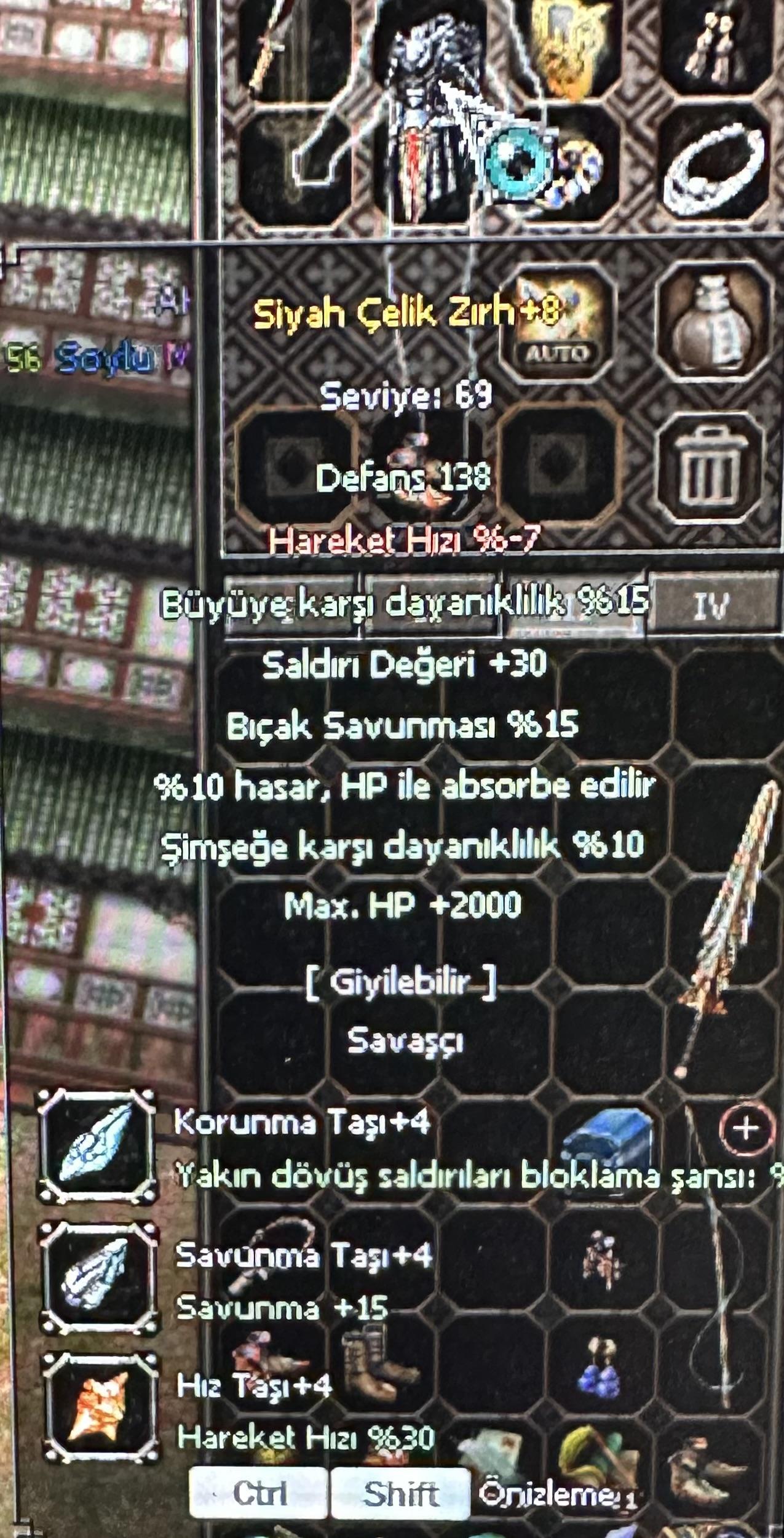 +8 SİYAH ÇELİK ZIRH ELİT EFSUNLU