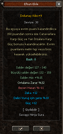 +9 DOLUNAY 32 ORT 12 GÜÇ 12 ZEKA 10 DELİCİ