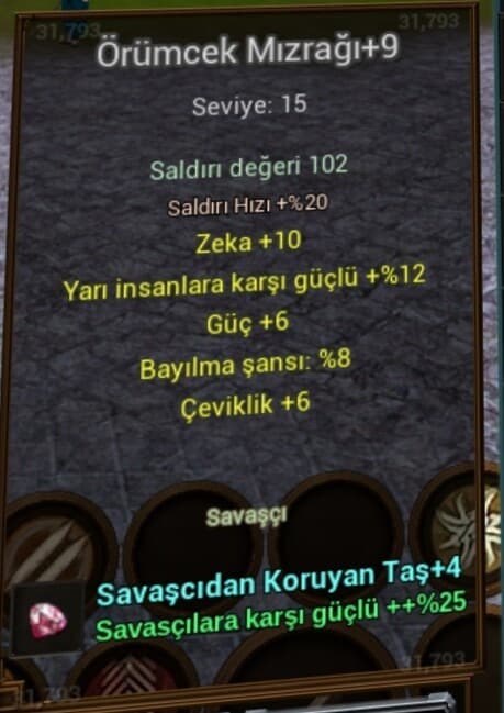 +9 ws lik 4 taslı örümcek mızragı