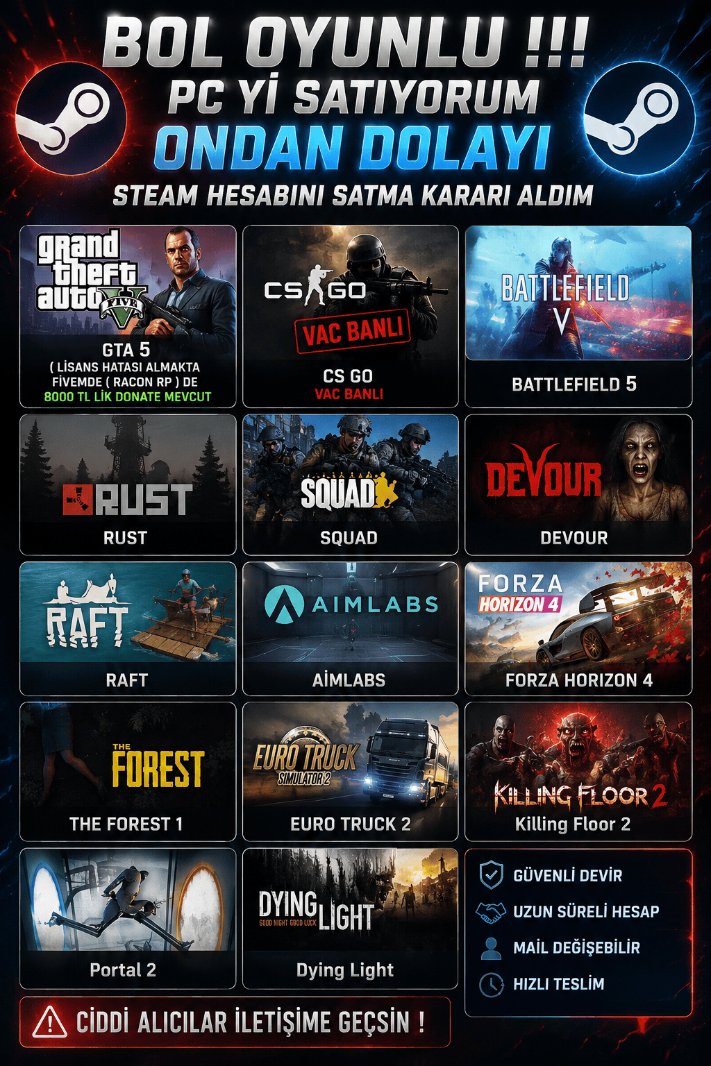 STEAM HESABI BOL OYUNLU İLK SAHİBİYİM