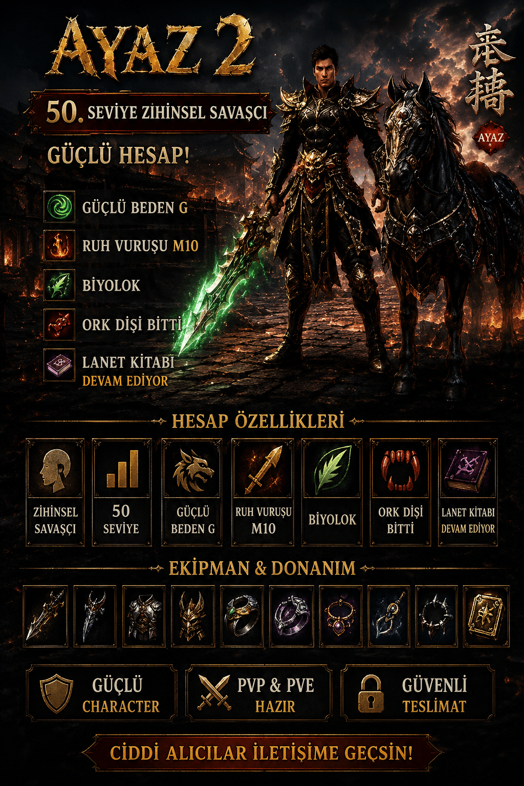 50LVL ZİHİNSEL / AT 21SV ASKER / GB P / RUH M10