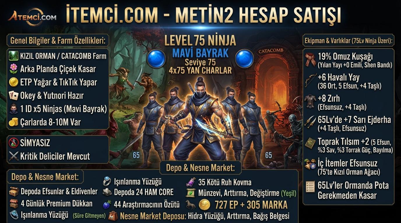 NESNELI HESAP ÇİÇEK,OKEY,YUTNORI,ETP,TIKTIK 1ID x5 NINJA 1x75 4x65