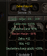 ZEHİR KILICI 47 ORT GÜÇ ZEKA ŞEYTAN