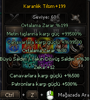 +199 karanlık tılsım hasarı uçurur efsane oran ho