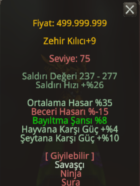 +9 ZEHİR KILICI FULL 4TAŞ SÜRGÜNLÜK