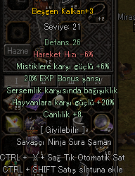 BUYURUNN BEŞGEN KALKAN 20 EXP SERSEM B. 20 HAYVAN