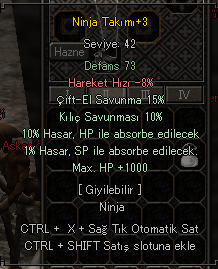 15 çiftel 10 kılıç 10hp absorb 1000 hp 750tl