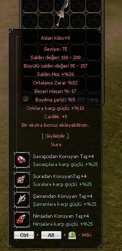 Aslan kılıcı 52 ort +4 taşlı +9
