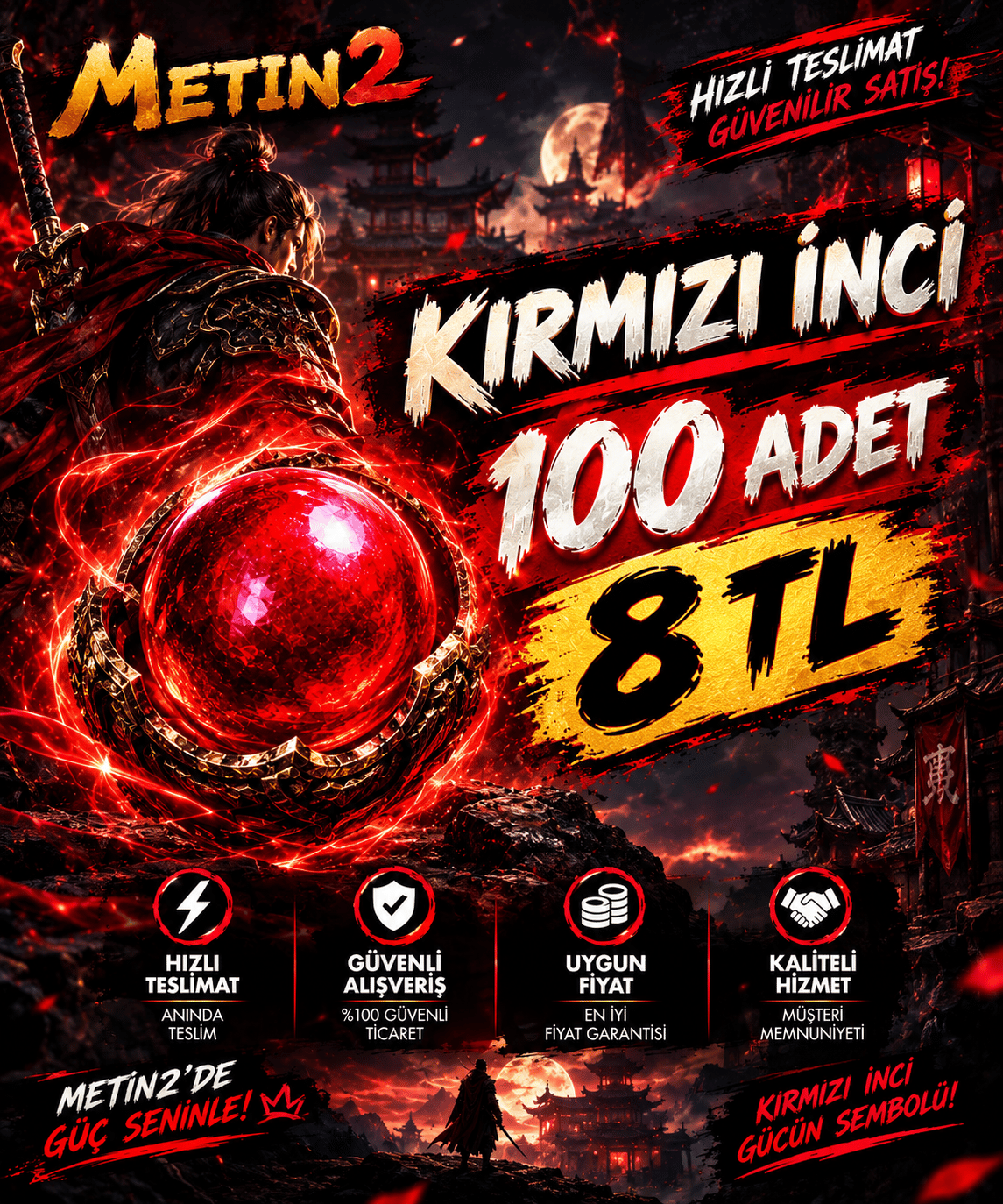 100 KIRMIZI İNCİ 8TL Sınırsız stok