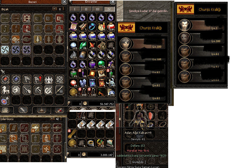 105 LVL BEDENSEL ŞAMANLI yan karakterı 100 ninja ful g