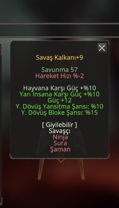 oyun sonu itemler +9 Kalkan