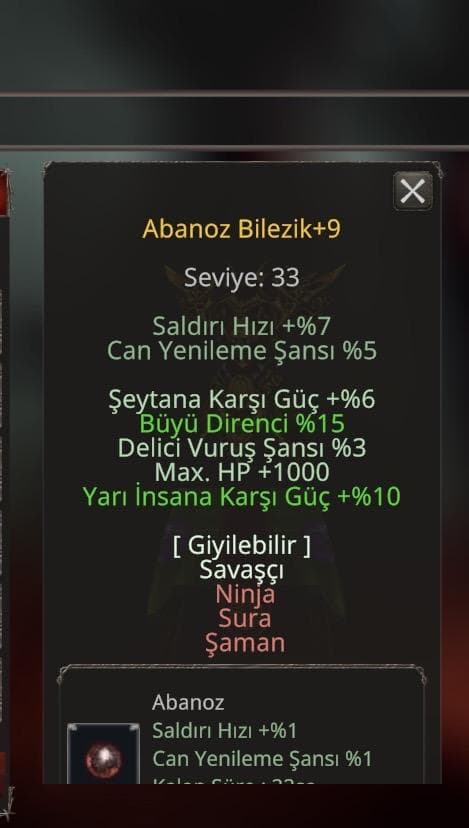 Oyun sonu itemler +9 Abanoz Bilezik