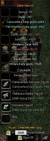 1.5T ve +9 ZEHİR SATILIR OYUN SONU BİR SÜRÜ HEDİYELİ 220K HASAR