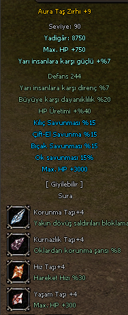 +9 Aura Taş Zırhı full evrim