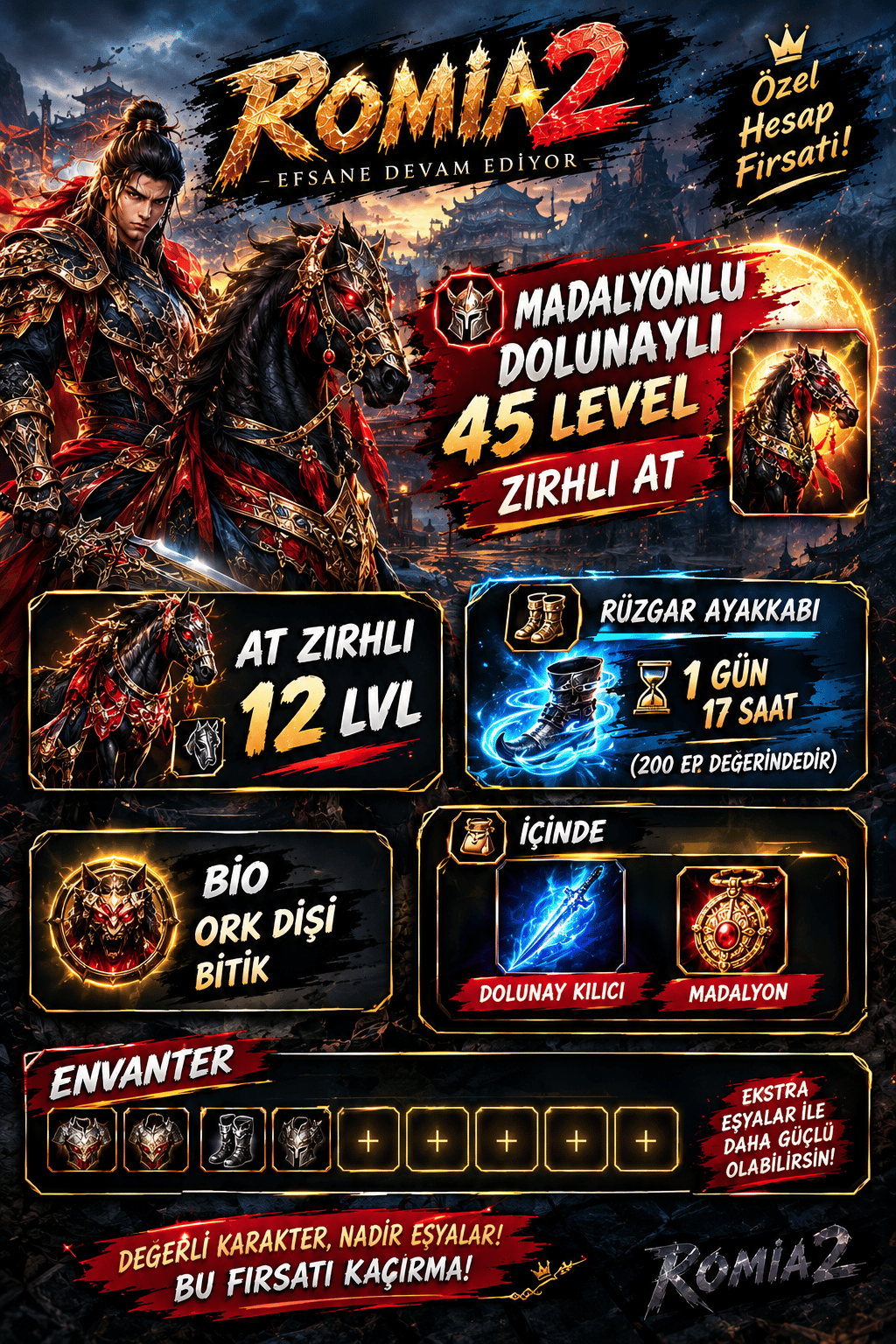 ‼️ 🚨MADALYONLU  DOLUNAYLI 45 LEVEL ZIRHLI AT